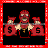 Gangster White Man Red Ski Mask Two Cash Money Bags Gold Jewelry Hip Hop Rap Rapper Plug Trap Street Hood Ghetto Swag Thug Hustling Flex Drip Famous Hustler Art Graphic Design Logo T-Shirt Print Printing JPG PNG SVG Vector Cut File