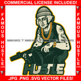 Hustle Gangster George Washington Dead President Cap Machine Gun Gold Jewelry Dollar Sign Eye Tattoos Hip Hop Rap Hustler Boss Drip Swag Plug Trap Hood Thug Street Thug Cash Quote Art Graphic Design Logo T-Shirt Print Printing JPG PNG SVG Vector Cut File
