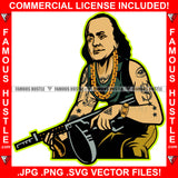 Gangsta Blood Gangster Ben Franklin President Gold Chain Necklace Tattoos Machine Gun Hip Hop Rap Rapper Plug Trap Street Hood Ghetto Swag Savage Trench Famous Hustle Rich Art Graphic Design Logo T-Shirt Print Printing JPG PNG SVG Vector Cut File