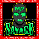 Savage Gangster Ski Mask Gold Jewelry Green Slime Dripping From Eyes & Mouth Hip Hop Rap Rapper Plug Trap Street Hood Ghetto Thug Hustling Drip Demon Trapper Famous Hustle Art Quote Graphic Design Logo T-Shirt Print Printing JPG PNG SVG Vector Cut File