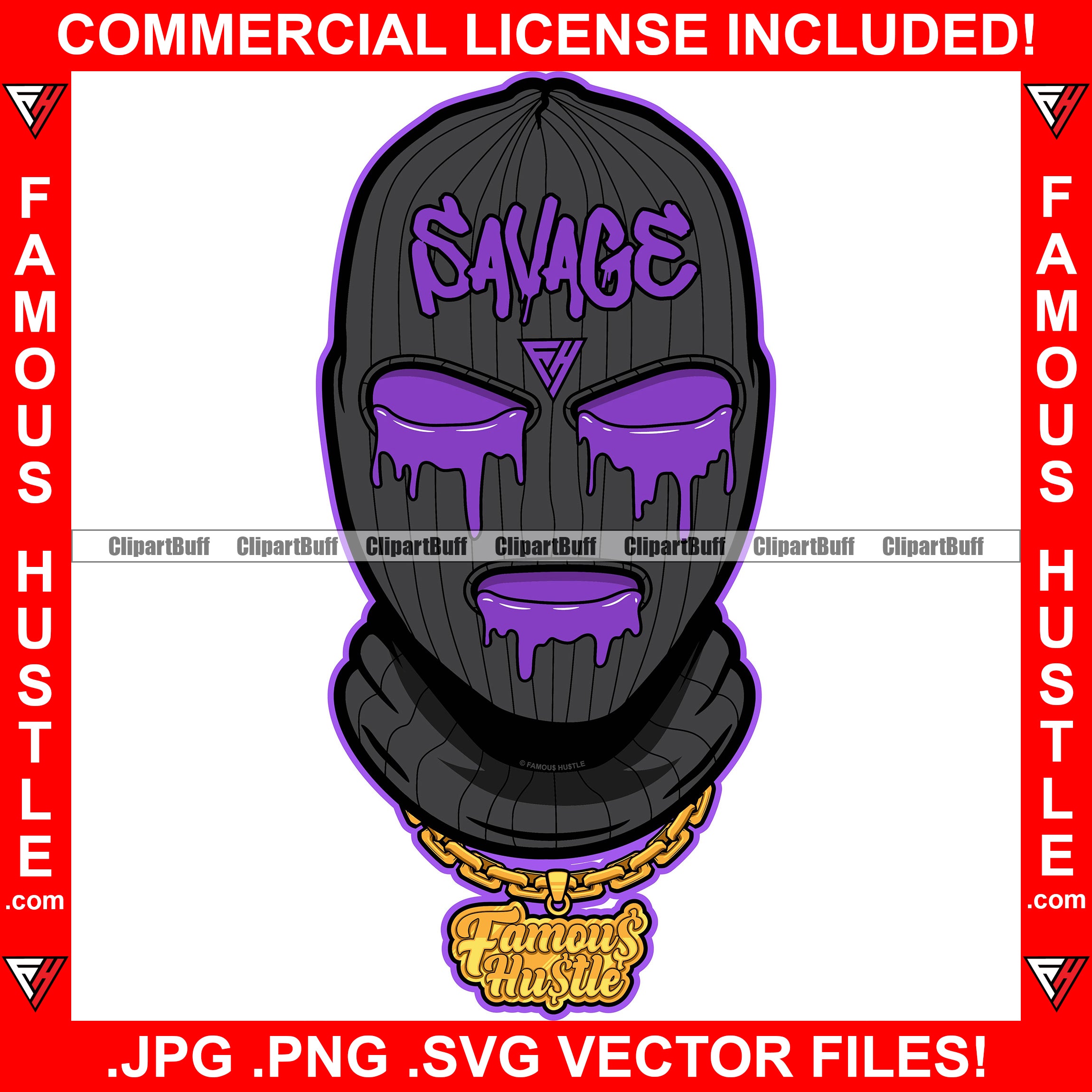 Savage Gangster Black Ski Mask Gold Jewelry Purple Drip Dripping Hip Hop Rap Rapper Plug Trap Street Hood Ghetto Swag Thug Hustling Flex Drip Famous Hustler Demon Trapper Hustling Art Graphic Design Logo T-Shirt Print Printing JPG PNG SVG Vector Cut File