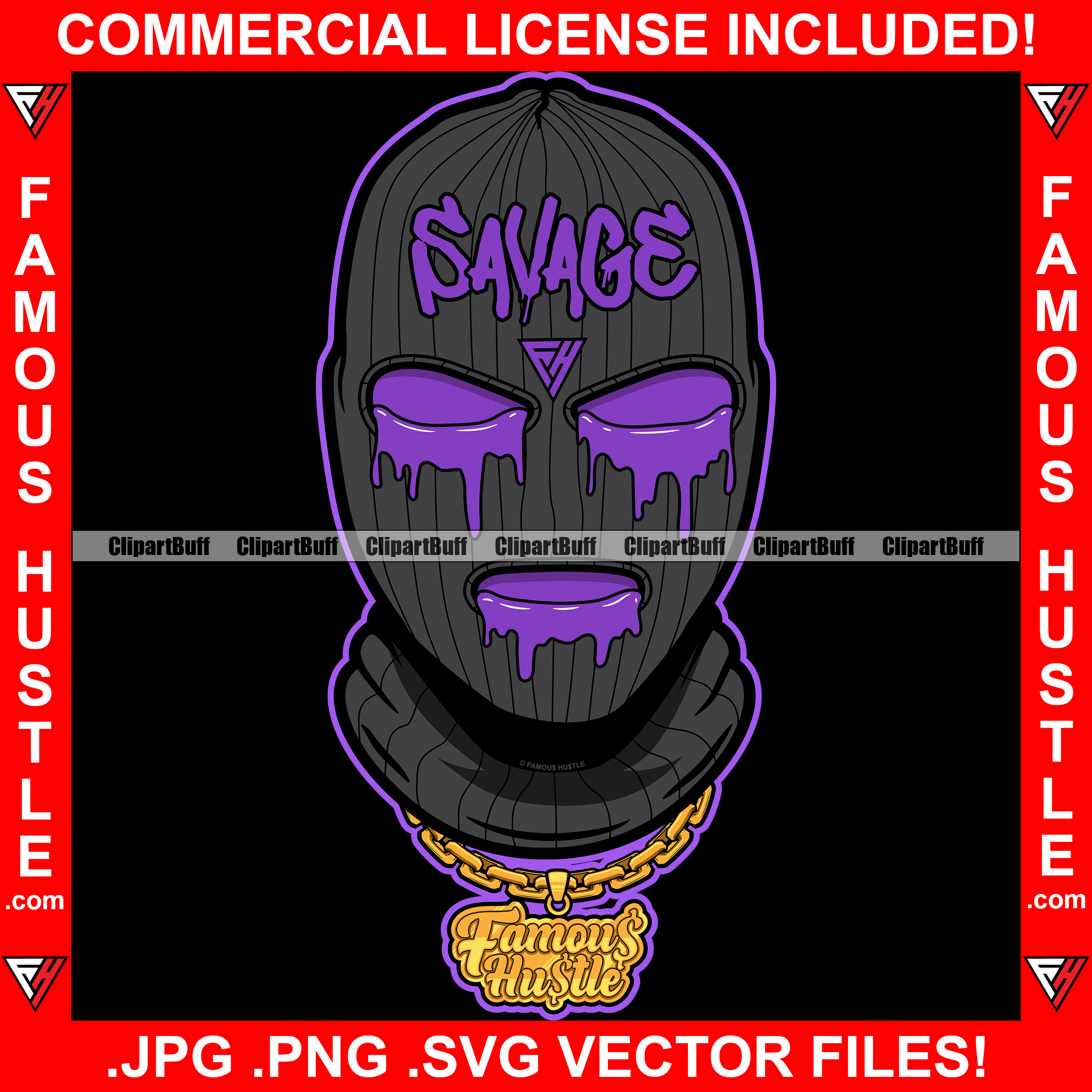 Savage Gangster Black Ski Mask Gold Jewelry Purple Drip Dripping Hip Hop Rap Rapper Plug Trap Street Hood Ghetto Swag Thug Hustling Flex Drip Famous Hustler Demon Trapper Hustling Art Graphic Design Logo T-Shirt Print Printing JPG PNG SVG Vector Cut File