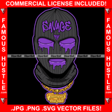 Savage Gangster Black Ski Mask Gold Jewelry Purple Drip Dripping Hip Hop Rap Rapper Plug Trap Street Hood Ghetto Swag Thug Hustling Flex Drip Famous Hustler Demon Trapper Hustling Art Graphic Design Logo T-Shirt Print Printing JPG PNG SVG Vector Cut File