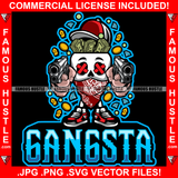 Gangsta Skull Face Cross Eyes Cash Money Bundles In Skull Face Bandanna Head Gold Coins Pistol Guns Sneakers Hip Hop Rap Trap Street Thug Famous Hustle Baller Trapper Quote Art Graphic Design Logo T-Shirt Print Printing JPG PNG SVG Vector Cut File