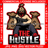 The Hustle Money Bag Cartoon Skull Hooded Face Mask Cash Bags Machine Gun Disc Magazine Gang Member Hip Hop Rap Rapper Street Hood Ghetto Swag Thug Boss Hustler Drip Famous Quote Art Graphic Design Logo T-Shirt Print Printing JPG PNG SVG Vector Cut File