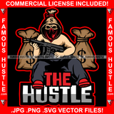 The Hustle Money Bag Cartoon Skull Hooded Face Mask Cash Bags Machine Gun Disc Magazine Gang Member Hip Hop Rap Rapper Street Hood Ghetto Swag Thug Boss Hustler Drip Famous Quote Art Graphic Design Logo T-Shirt Print Printing JPG PNG SVG Vector Cut File