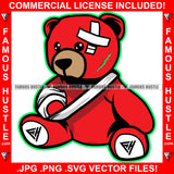 Red Gangster Teddy Bear Scar Face Bandaging Arm Hip Hop Rap Rapper Plug Trap Street Hood Ghetto Swag Thug Hustler Hustling Famous Hustle Baller Trapper Art Graphic Design Logo T-Shirt Print Printing JPG PNG SVG Vector Cut File