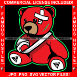 Red Gangster Teddy Bear Scar Face Bandaging Arm Hip Hop Rap Rapper Plug Trap Street Hood Ghetto Swag Thug Hustler Hustling Famous Hustle Baller Trapper Art Graphic Design Logo T-Shirt Print Printing JPG PNG SVG Vector Cut File