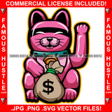 Pink Cat Happy Smiling Black Eyes Band Cash Money Bag Gold Jewelry Hip Hop Rap Rapper Plug Trap Street Hood Ghetto Swag Thug Hustling Flex Drip Famous Hustler Art Graphic Design Logo T-Shirt Print Printing JPG PNG SVG Vector Cut File