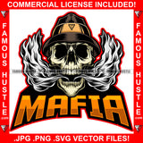 Mafia Skull Face Hat White Smoke Coming Out Mouth Hip Hop Rap Rapper Plug Trap Street Hood Ghetto Swag Thug Hustler Hustling Famous Hustle Baller Trapper Quote Art Graphic Design Logo T-Shirt Print Printing JPG PNG SVG Vector Cut File