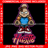 Hustle Money Bag Cartoon Character Cash Bags Dollar Sign Eyes Tattoo Hip Hop Rap Hustler Drip Trap Hood Thug Gang Street Ghetto Rich Famous Quote Art Graphic Design Logo T-Shirt Print Printing JPG PNG SVG Vector Cut File