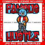 Famous Hustle Gangster Blue Teddy Bear Scar Face Drinking Drink Cap Gold Earrings Hip Hop Rap Hustler Drip Plug Trap Hood Rapper Dope Baller Trapper Hustling Quote Art Graphic Design Logo T-Shirt Print Printing JPG PNG SVG Vector Cut File