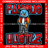 Famous Hustle Gangster Blue Teddy Bear Scar Face Drinking Drink Cap Gold Earrings Hip Hop Rap Hustler Drip Plug Trap Hood Rapper Dope Baller Trapper Hustling Quote Art Graphic Design Logo T-Shirt Print Printing JPG PNG SVG Vector Cut File