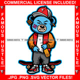 Famous Hustle Gangster Blue Teddy Bear Scar Face Drinking Drink Cap Skateboard Gold Earrings Hip Hop Rap Hustler Drip Plug Trap Hood Rapper Dope Baller Trapper Hustling Art Graphic Design Logo T-Shirt Print Printing JPG PNG SVG Vector Cut File