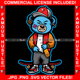 Famous Hustle Gangster Blue Teddy Bear Scar Face Drinking Drink Cap Skateboard Gold Earrings Hip Hop Rap Hustler Drip Plug Trap Hood Rapper Dope Baller Trapper Hustling Art Graphic Design Logo T-Shirt Print Printing JPG PNG SVG Vector Cut File