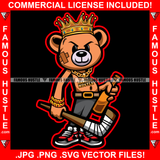 King Gangster Teddy Bear Scar Face Hockey Gold Jewelry Sneakers Bottle Hip Hop Rap Rapper Plug Trap Street Hood Ghetto Swag Thug Hustler Hustling Famous Hustle Baller Trapper Art Graphic Design Logo T-Shirt Print Printing JPG PNG SVG Vector Cut File