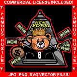 Famous Hustle Teddy Bear Stock Broker Stock Exchange Money Bag Cash Skyscraper Building Hip Hop Rap Rapper Plug Trap Street Hood Ghetto Swag Thug Hustler Hustling Flex Famous Quote Art Graphic Design Logo T-Shirt Print Printing JPG PNG SVG Vector Cut File