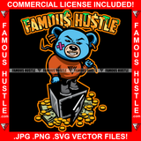 Famous Hustle Gettin Money Angry Teddy Bear Holding Crowbar Stealing Cash Money Standing On Safe Hip Hop Rap Rapper Plug Trap Street Hood Ghetto Thug Hustler Hustling Drip Quote Art Graphic Design Logo T-Shirt Print Printing JPG PNG SVG Vector Cut File