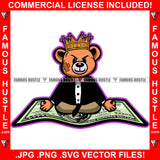 Famous Hustle Dripping King Gangster Teddy Bear Scar Face Cash Money Sitting On Hip Hop Rap Rapper Plug Trap Street Hood Ghetto Swag Thug Hustler Hustling Trapper Art Graphic Design Logo T-Shirt Print Printing JPG PNG SVG Vector Cut File