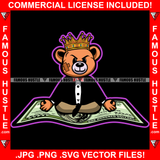 Famous Hustle Dripping King Gangster Teddy Bear Scar Face Cash Money Sitting On Hip Hop Rap Rapper Plug Trap Street Hood Ghetto Swag Thug Hustler Hustling Trapper Art Graphic Design Logo T-Shirt Print Printing JPG PNG SVG Vector Cut File