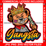 Gangsta Gangster Teddy Bear King Scar Face Cigar Burning Cash Money Gold Crown Hip Hop Rap Rapper Plug Trap Street Hood Ghetto Swag Thug Famous Hustle Baller Trapper Quote Art Graphic Design Logo T-Shirt Print Printing JPG PNG SVG Vector Cut File