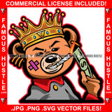 Gangsta Gangster Teddy Bear King Scar Face Cigar Burning Cash Money Gold Crown Hip Hop Rap Rapper Plug Trap Street Hood Ghetto Swag Thug Famous Hustle Baller Trapper Art Graphic Design Logo T-Shirt Print Printing JPG PNG SVG Vector Cut File