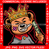 Gangsta Gangster Teddy Bear King Scar Face Cigar Burning Cash Money Gold Crown Hip Hop Rap Rapper Plug Trap Street Hood Ghetto Swag Thug Famous Hustle Baller Trapper Art Graphic Design Logo T-Shirt Print Printing JPG PNG SVG Vector Cut File