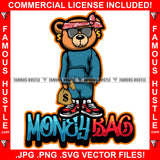 Money Bag Gangster Teddy Bear Head Bandanna Black Glasses Cash Gold Dollar Sign Earrings Thug Hip Hop Rap Plug Trap Street Hood Ghetto Swag Thug Famous Hustle Baller Trapper Quote Art Graphic Design Logo T-Shirt Print Printing JPG PNG SVG Vector Cut File