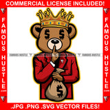 Hustle Teddy Bear King Dollar Sign Eyes Suit Crown Money Bag Shhh Finger Hip Hop Rap Rapper Plug Trap Street Hood Ghetto Thug Hustler Hustling Drip Savage Boss Famous Hustle Rich Art Graphic Design Logo T-Shirt Print Printing JPG PNG SVG Vector Cut File