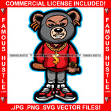 Famous Hustle Gangster Teddy Bear Ski Mask Baseball Bat Gold Dollar Sign Necklace Jewelry Mean Face Hip Hop Rap Rapper Street Hood Ghetto Swag Thug Hustler Hustling Trapper Art Graphic Design Logo T-Shirt Print Printing JPG PNG SVG Vector Cut File