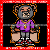 Humble Hustle Gangster Teddy Bear Ski Mask Baseball Bat Cash Money Bags Gold Dollar Sign Necklace Jewelry Mean Face Hip Hop Rap Rapper Street Hood Ghetto Swag Thug Trapper Art Graphic Design Logo T-Shirt Print Printing JPG PNG SVG Vector Cut File