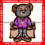 Humble Hustle Gangster Teddy Bear Ski Mask Baseball Bat Cash Money Bags Gold Dollar Sign Necklace Jewelry Mean Face Hip Hop Rap Rapper Street Hood Ghetto Swag Thug Trapper Art Graphic Design Logo T-Shirt Print Printing JPG PNG SVG Vector Cut File