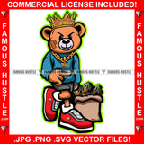 Cash On My Mind King Gangster Teddy Bear Scar Face Gold Jewelry Mean Face Money Bags Hip Hop Rap Plug Trap Hood Ghetto Swag Thug Hustler Hustling Famous Hustle Baller Trapper Art Graphic Design Logo T-Shirt Print Printing JPG PNG SVG Vector Cut File