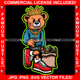 Cash On My Mind King Gangster Teddy Bear Scar Face Gold Jewelry Mean Face Money Bags Hip Hop Rap Plug Trap Hood Ghetto Swag Thug Hustler Hustling Famous Hustle Baller Trapper Art Graphic Design Logo T-Shirt Print Printing JPG PNG SVG Vector Cut File