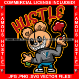 Gangster Teddy Bear Spray Painting Hustle Graffiti Art Tag On Wall Hip Hop Rap Rapper Plug Trap Street Hood Ghetto Swag Thug Hustler Hustling Drip Savage Boss Famous Hustle Quote Art Graphic Design Logo T-Shirt Print Printing JPG PNG SVG Vector Cut File