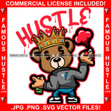 Hustle Dripping Teddy Bear King Dollar Sign Eyes Spray Drug Dealer Hip Hop Rap Rapper Plug Trap Street Hood Ghetto Swag Thug Hustler Hustling Trapper Famous Quote Art Graphic Design Logo T-Shirt Print Printing JPG PNG SVG Vector Cut File