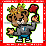 Hustle Dripping Teddy Bear King Dollar Sign Eyes Spray Drug Dealer Hip Hop Rap Rapper Plug Trap Street Hood Ghetto Swag Thug Hustler Hustling Trapper Famous Art Graphic Design Logo T-Shirt Print Printing JPG PNG SVG Vector Cut File