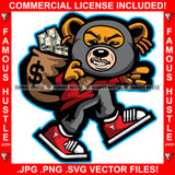 Cash Runner Gangster Teddy Bear Ski Mask Huge Cash Money Bag Sneakers Dripping Trap Trapper Burglar Thief Tattoo Hip Hop Rap Hustler Boss Drip Swag Famous Hustle Art Graphic Design Logo T-Shirt Print Printing JPG PNG SVG Vector Cut File