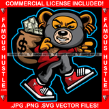 Cash Runner Gangster Teddy Bear Ski Mask Huge Cash Money Bag Sneakers Dripping Trap Trapper Burglar Thief Tattoo Hip Hop Rap Hustler Boss Drip Swag Famous Hustle Art Graphic Design Logo T-Shirt Print Printing JPG PNG SVG Vector Cut File