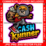 Cash Runner Gangster Teddy Bear Ski Mask Huge Cash Money Bag Sneakers Dripping Trap Trapper Burglar Thief Tattoo Hip Hop Rap Hustler Boss Drip Swag Famous Hustle Quote Art Graphic Design Logo T-Shirt Print Printing JPG PNG SVG Vector Cut File