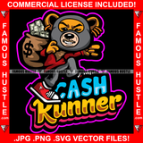 Cash Runner Gangster Teddy Bear Ski Mask Huge Cash Money Bag Sneakers Dripping Trap Trapper Burglar Thief Tattoo Hip Hop Rap Hustler Boss Drip Swag Famous Hustle Quote Art Graphic Design Logo T-Shirt Print Printing JPG PNG SVG Vector Cut File