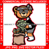 Money Magnet Gangster Teddy Bear Head Bandanna Sunglasses Cash Money Filling In Bag Thug Gold Necklace Jewelry Hustler Hustling Mafia Mob Trap Rapper Dope Baller Rich Art Graphic Design Logo T-Shirt Print Printing JPG PNG SVG Vector Cut File