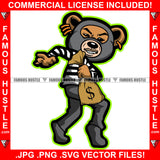 We Run The Streets Teddy Bear Ski Mask Running Cash Money Bag Jail Dress Robber Hip Hop Rap Plug Trap Street Hood Ghetto Thug Hustler Hustling Drip Famous Hustle Art Graphic Design Logo T-Shirt Print Printing JPG PNG SVG Vector Cut File