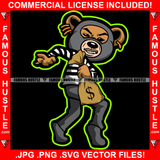 We Run The Streets Teddy Bear Ski Mask Running Cash Money Bag Jail Dress Robber Hip Hop Rap Plug Trap Street Hood Ghetto Thug Hustler Hustling Drip Famous Hustle Art Graphic Design Logo T-Shirt Print Printing JPG PNG SVG Vector Cut File