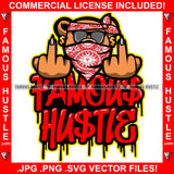 Famous Hustle Dripping Gangster Teddy Bear Head Face Bandanna Sunglasses Sharp Nails Showing Middle Finger Quote Trap Trapper Gangsta Art Graphic Design Logo T-Shirt Print Printing JPG PNG SVG Vector Cut File