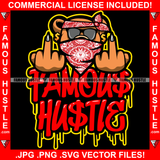 Famous Hustle Dripping Gangster Teddy Bear Head Face Bandanna Sunglasses Sharp Nails Showing Middle Finger Quote Trap Trapper Gangsta Art Graphic Design Logo T-Shirt Print Printing JPG PNG SVG Vector Cut File