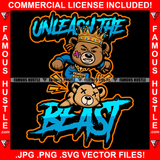 Unleash The Beast Gangster Teddy Bear King Gold Teeth Necklace Stomping Opp Opponent Tattoo Cartoon Hip Hop Rap Drip Trap Hood Thug Mob Ghetto Street Famous Hustle Quote Art Graphic Design Logo T-Shirt Print Printing JPG PNG SVG Vector Cut File