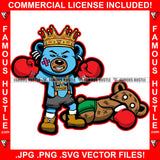 Gangster King Boxer Teddy Bear Boxing Enemy Down Gold Teeth Necklace Mean Face Hip Hop Rap Rapper Plug Trap Street Hood Thug Hustler Hustling Famous Hustle Baller Trapper Art Graphic Design Logo T-Shirt Print Printing JPG PNG SVG Vector Cut File