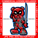 Gangster Teddy Bear Wearing Red Suit Costume Eye Mask Sword Mean Face Hip Hop Street Hood Ghetto Thug Hustler Hustling Drip Dripping Savage Famous Hustle Art Graphic Design Print Printing Vector SVG Cut File