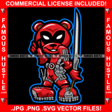 Gangster Teddy Bear Wearing Red Suit Costume Eye Mask Sword Mean Face Hip Hop Street Hood Ghetto Thug Hustler Hustling Drip Dripping Savage Famous Hustle Art Graphic Design Print Printing Vector SVG Cut File